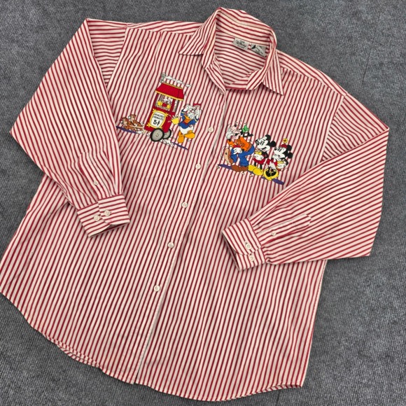 The Disney Store Tops - Vintage Disney Store Mickey & Friends Striped Embroidered Button Down Shirt L